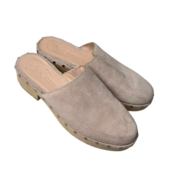 J.Crew 11 Dakota Clogs Blush Mauve Suede Leather Studded Wood Block Heel Y2K 90s - Picture 10 of 11